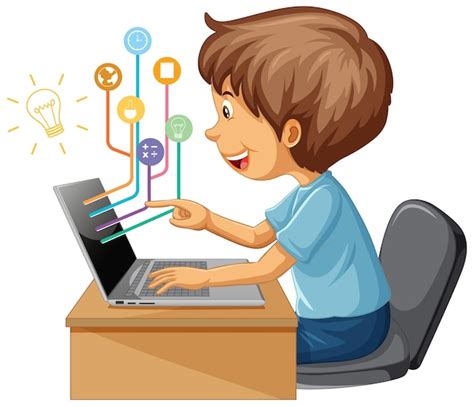 Free Vector | A boy using laptop computer for distance learning online