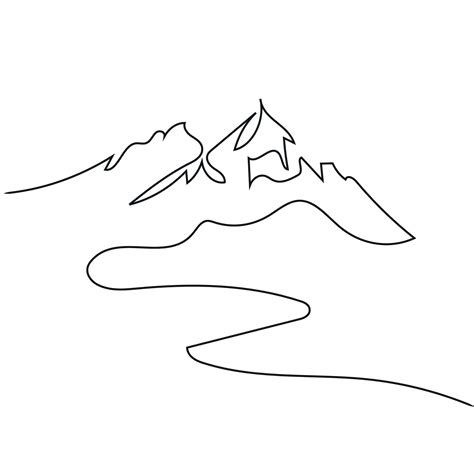 Minimalist Mountain Line Art, Landscape Outline Drawing, Simple Scenery Sketch, Sun Illustration ...