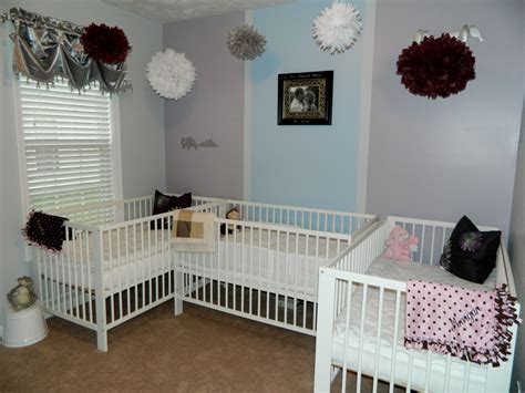 Short on space triplet nursery! Triplets Nursery, Baby Cribs For Twins, Baby Nursery Themes ...