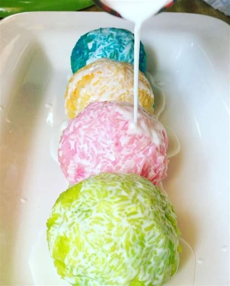 Colorful Sweet Sticky Rice Balls w/ Coconut Milk Sweet Sticky Rice, Colored Rice, Rice Balls ...