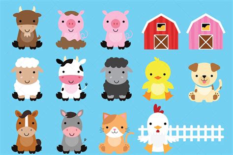 Farm Animals Clipart (385338) | Illustrations | Design Bundles