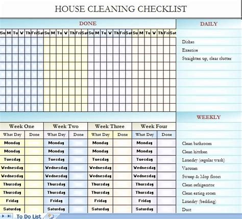 Church Cleaning Checklist Spreadsheet