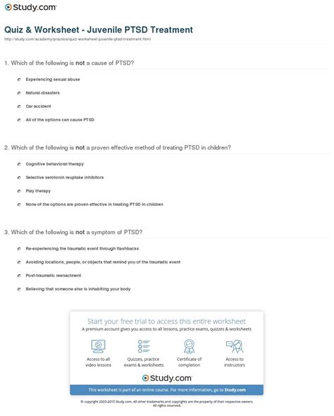 Quiz Worksheet Juvenile Ptsd Treatment Study within Ptsd Therapy Worksheets — excelguider.com