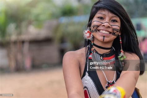 Indigenous Brazilian Young Woman Portrait From Tupi Guarani Ethnicity ...