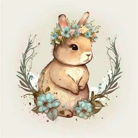 Premium AI Image | A drawing of a bunny wearing a flower crown.