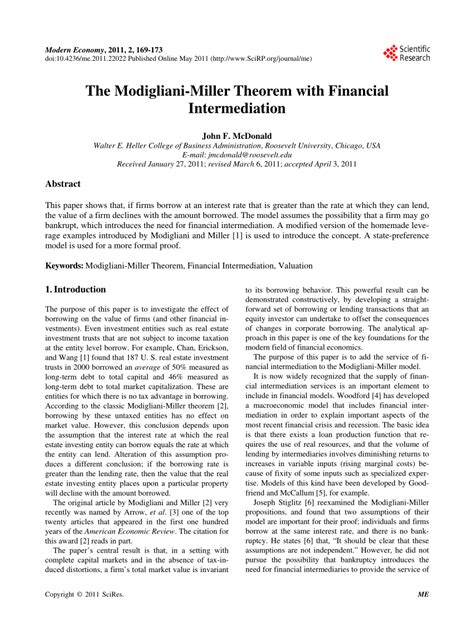 (PDF) The Modigliani-Miller Theorem with Financial Intermediation