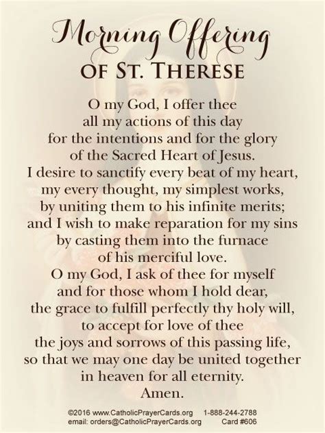 Morning Offering Of St. Therese Prayer Card in 2020 | Morning prayer catholic, Night prayer ...