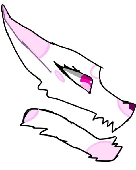 a drawing of an animal's head with pink eyes and long, sharp teeth