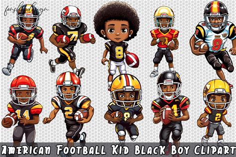 American Football Kid Black Boy Clipart Graphic by FonShopDesign ...