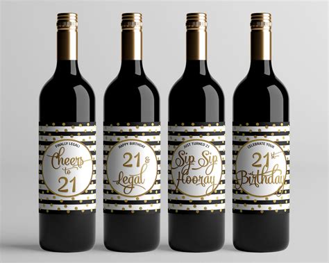 21st Birthday Party Wine Bottle Labels Set of 4 | Etsy