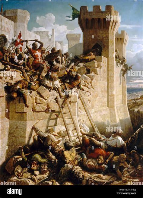 Guillaume de Clermont defending the walls at the Siege of Acre, 1291 ...