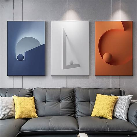 28" 3 Pieces Modern Wall Decor Living Room Abstract Art Canvas Painting with Metal Frame-Homary