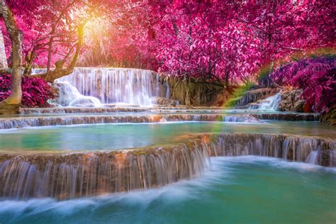 waterfalls wallpaper, landscape photography of waterfalls #waterfall #trees #fall #Laos # ...