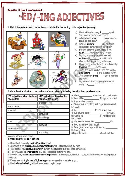 Adjectives Ending In Ed And Ing Exercises Worksheet - Exercise Poster