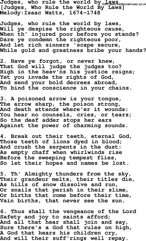 Old English Song Lyrics for Judges, Who Rule The World By Laws, with PDF