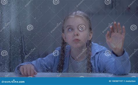 Little Girl Touching Rainy Window, Frightened by Thunder, Bad Weather Condition Stock Video ...