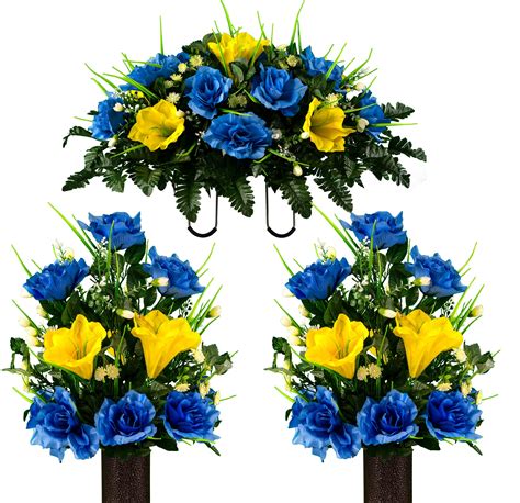 Sympathy Silks Artificial Cemetery Flowers – Realistic, Outdoor Grave Decorations - Non-Bleed ...