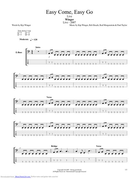 Easy Come Easy Go guitar pro tab by Winger @ musicnoteslib.com