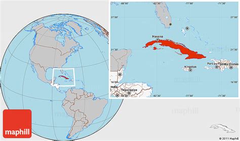 Gray Location Map of Cuba, highlighted continent