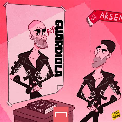 Omar Momani cartoons: Arteta and his idol Pep Guardiola