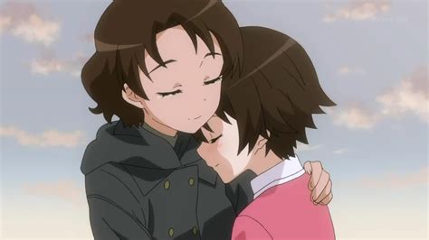 anime mother and child hug