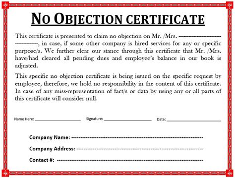 10 Free Sample No Objection Certificate Templates - Printable Samples