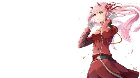 Darling In The FranXX Zero Two Hiro Zero Two Standing On Side With White Background 4K HD Anime ...