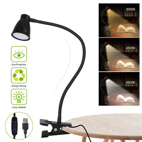 EEEkit LED Clip Book Light, Clamp Desk Lamp Dimmable Reading Light, Adjustable Color Temperature ...