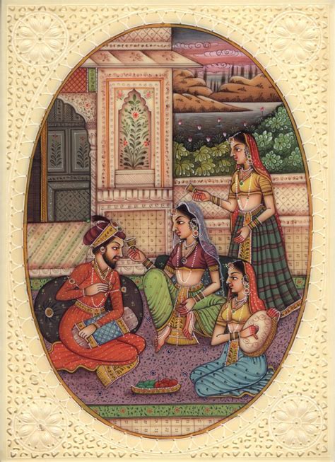 Mughal Indian Empire Miniature Art Handmade Watercolor Mogul Harem Folk ...