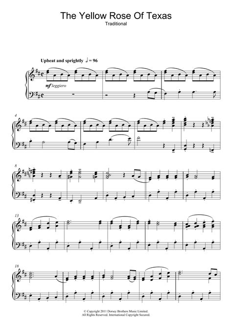 The Yellow Rose Of Texas by Traditional Sheet Music for Piano Solo at Sheet Music Direct