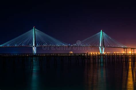 The Arthur Ravenel Bridge, Over the Cooper River at Night, in Charleston, South Carolina Stock ...