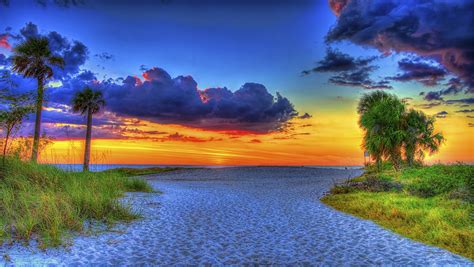 USA, Scenery, Sunrises and sunsets, Sky, HDR, Florida, Palms, Sand, Clouds, Beach, HD Wallpaper ...