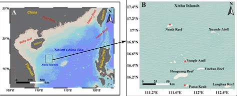 Geographic location of sampling area in Xisha Islands. Latitude and ...