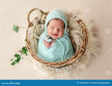 Funny Newborn Smiling in Dream Stock Photo - Image of baby, pose: 181252140