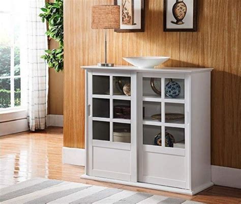 Glass Curio Display Cabinet White China Wood 2 Door Dining Living Room Furniture # ...