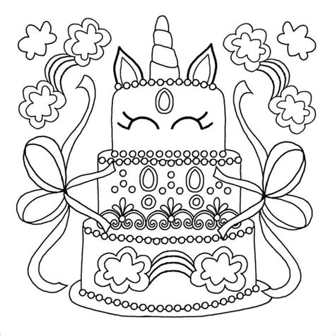 Unicorn Cake Coloring Page for Kids - ColoringBay