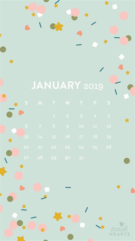 January 2019 Confetti Calendar Wallpaper - Sarah Hearts