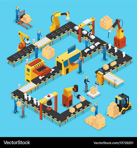 Isometric automated production line concept Vector Image