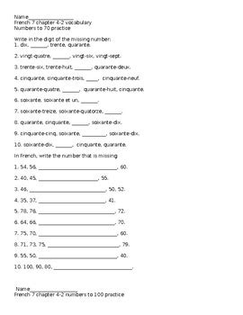 French numbers practice to 100 practice worksheets | TpT