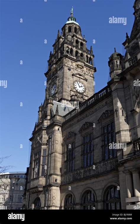 Sheffield Town Hall and its Clock Tower, England UK. Gothic Victorian grade 1 listed building ...