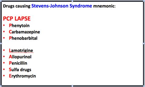 Durgs causing Steven's Johnson Syndrome Mnemonic | Steven johnson ...