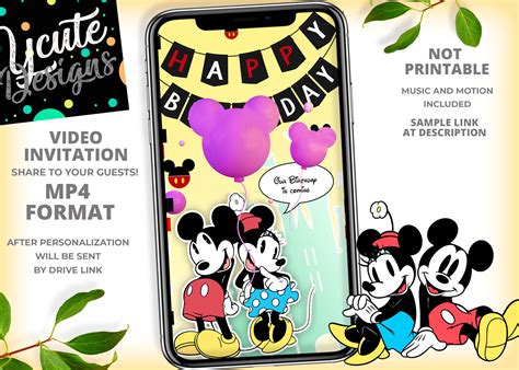 Mickey and Minnie Birthday Invitation Mickey and Minnie Video - Etsy