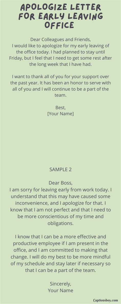 Apologize Letter For Early Leaving Office (10 Samples)