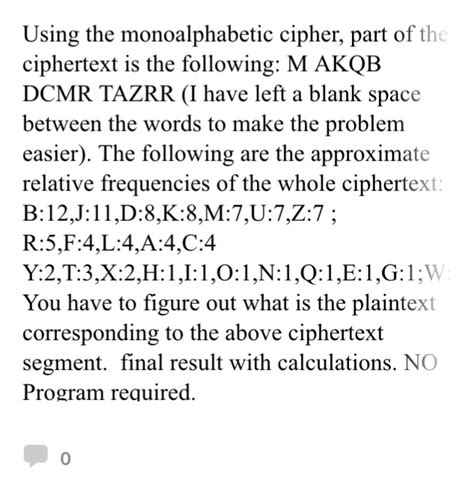 Solved Using the monoalphabetic cipher, part of the | Chegg.com