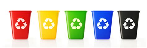 Color Coded Garbage Bins With Recycling Symbols On White Background Stock Photo - Download Image ...