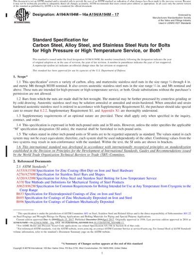 ASTM A194/A194M-17 Red - Standard Specification for Carbon Steel, Alloy ...