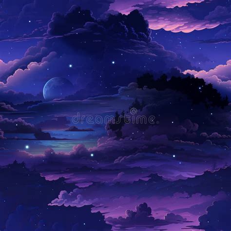 A Purple Night Sky with Clouds and Stars Stock Photo - Image of science ...