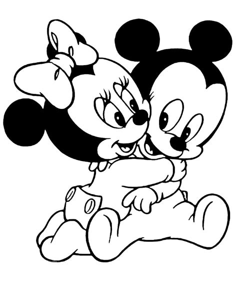 Baby Minnie Mouse hugging Baby Mickey Mouse coloring page - Download, Print or Color Online for Free