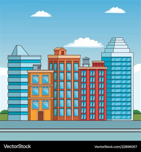 City buildings cartoon Royalty Free Vector Image