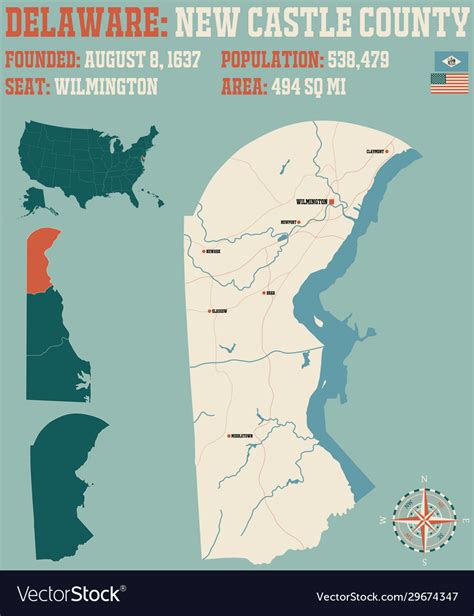 Map new castle county in delaware Royalty Free Vector Image